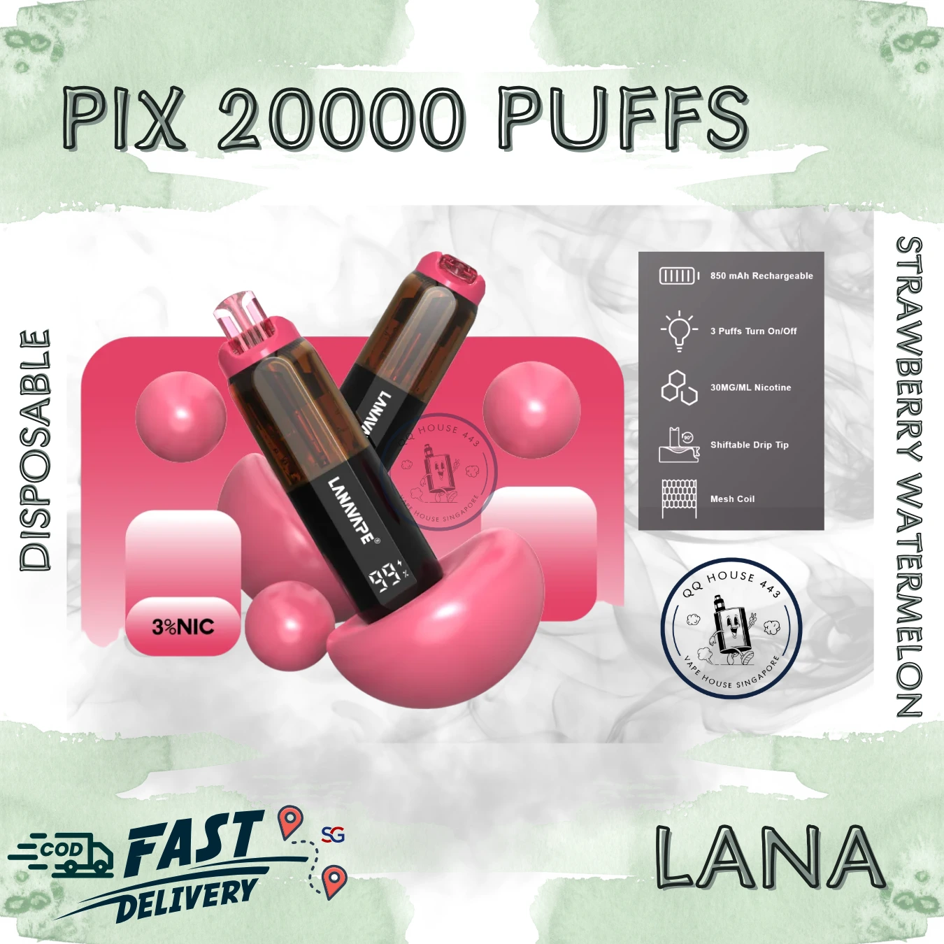 LANA PIX 閃光彈 20000口拋棄式電子煙| 20W 功率 新品上市